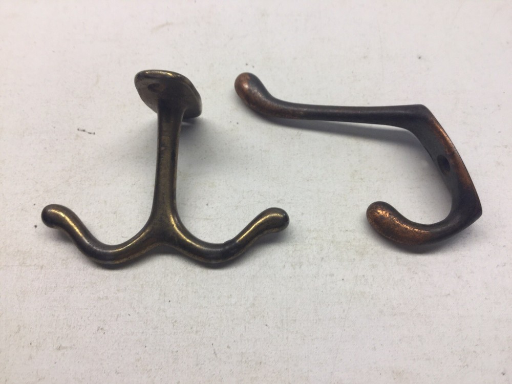 2 Antique Cast Iron Hooks 1 Copper Plate 1 Brass Plate