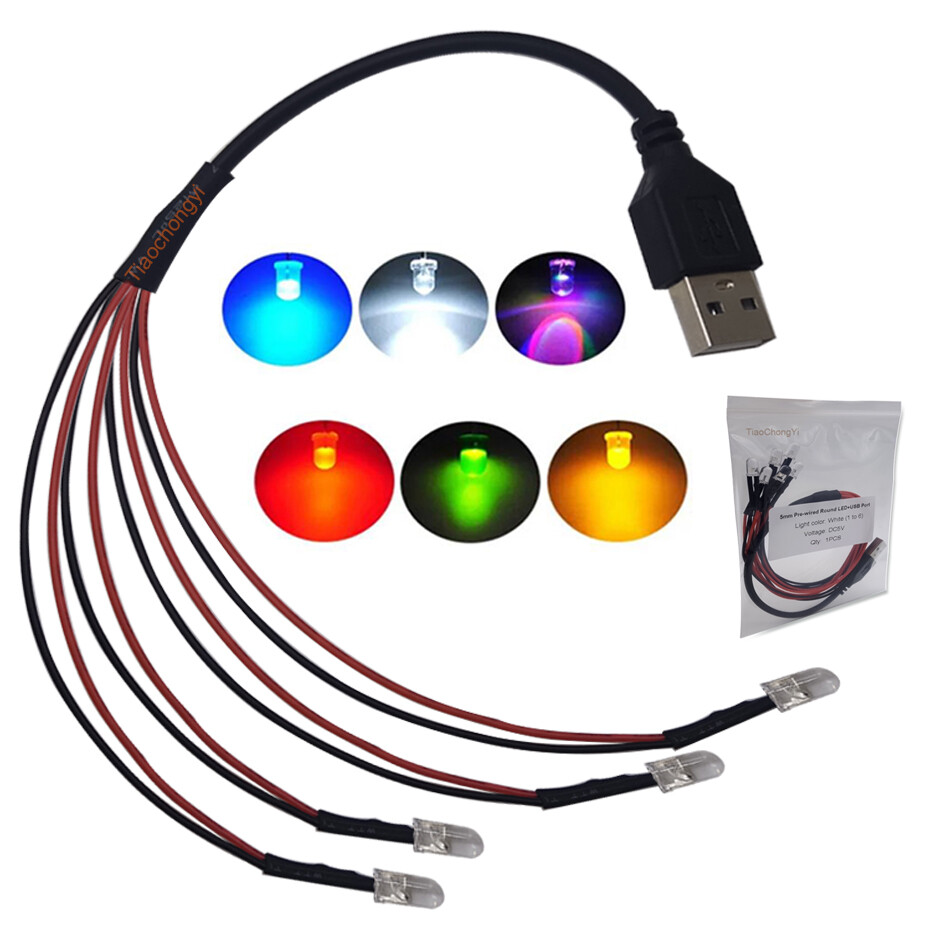 DC 5V USB Port 3mm 5mm Pre-wired Round LED Model Light light-emitting diode DIY