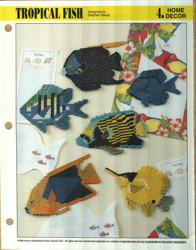 NEW 6 TROPICAL FISH MAGNETS ANNIE'S PLASTIC CANVAS PATTERN INSTRUCTIONS HTF