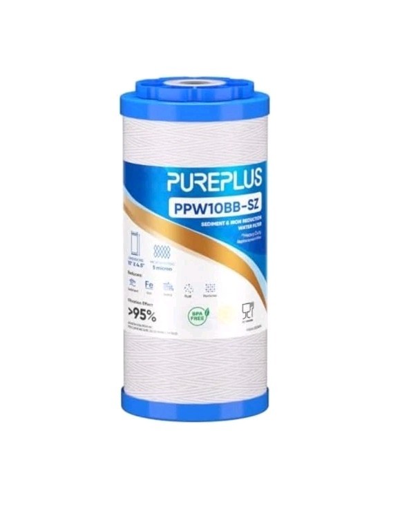 PUREPLUS 10"×4.5" String Wound Sediment Filter Compound With Iron Reducing