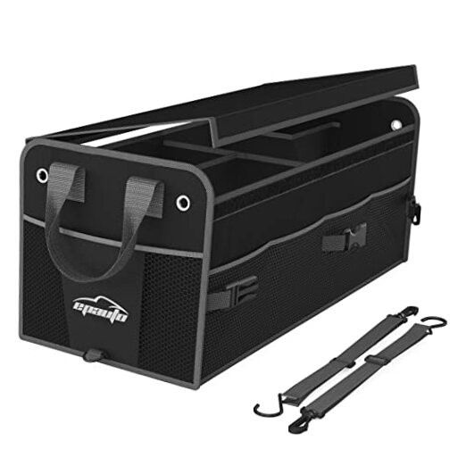 Car Trunk Organizer with Adjustable Multi 3-Compartment w/ Lids Black