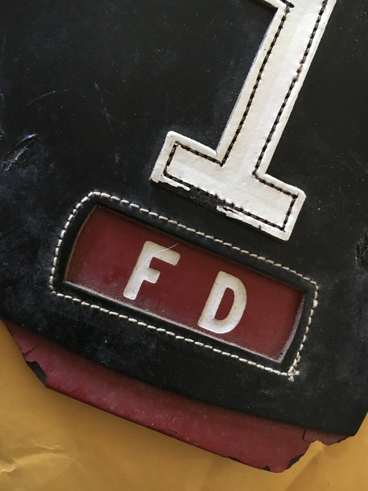 engine 1 Edgewater Fire Department Leather Helmet Front Device