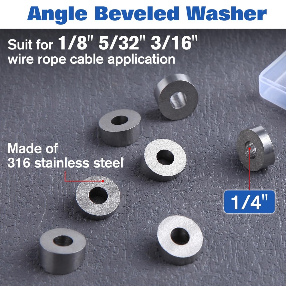 20Pack 1/4" ID Angle Washers for Cable Railing Post 20 Degree Stainless Steel...