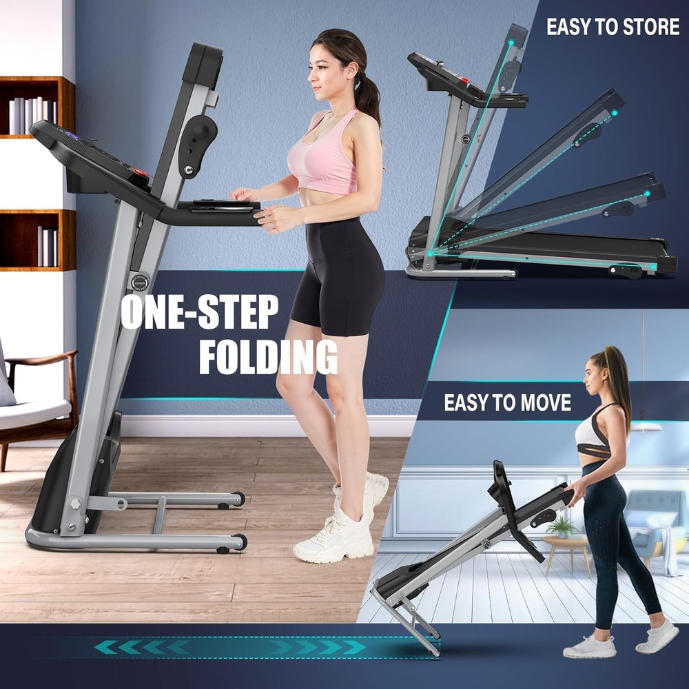 Compact Folding Treadmill for Home - 2.5HP Quiet Brushless Motor, 3-Level