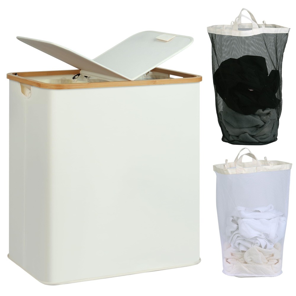 efluky Laundry Hamper with Lid, Double 2 140L Dual, Beige