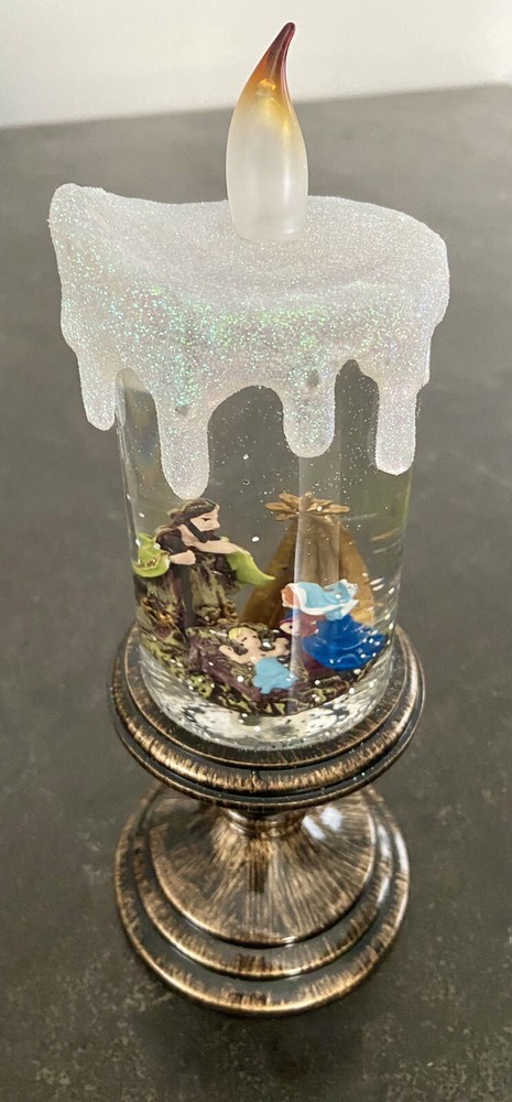 Manger Scene Snow Globe Flickering Candle, Lights Up