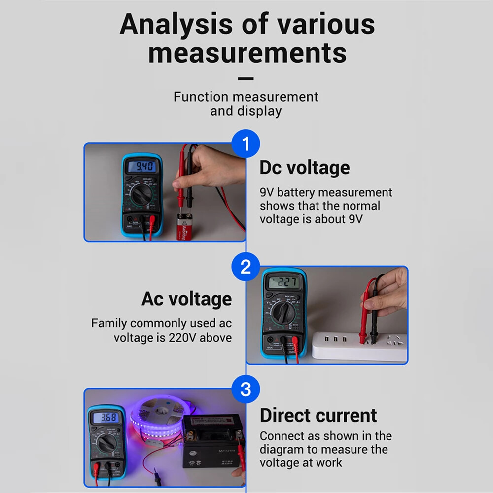 Digital Voltmeter Ammeter Ohmmeter Multimeter Volt AC DC Tester Meter XL830L