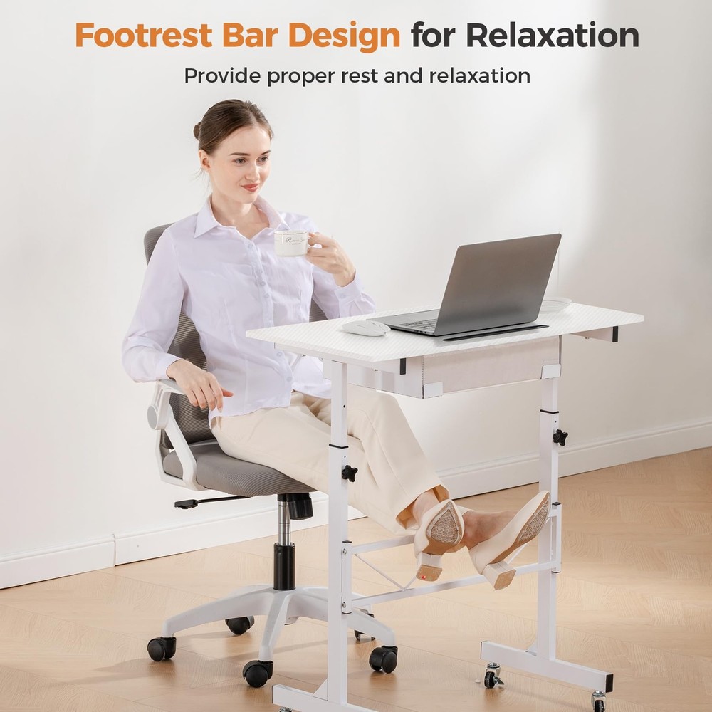 COMHOMA Small Standing Desk Adjustable Height Mobile Computer Desk Rolling Lapto