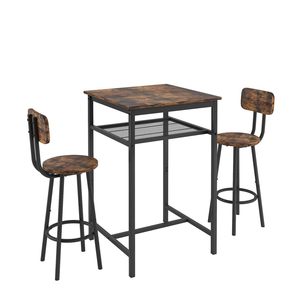 3 Piece Bar Table Set Counter Height Dining Kitchen Pub Table w/ 2 Bar Chairs