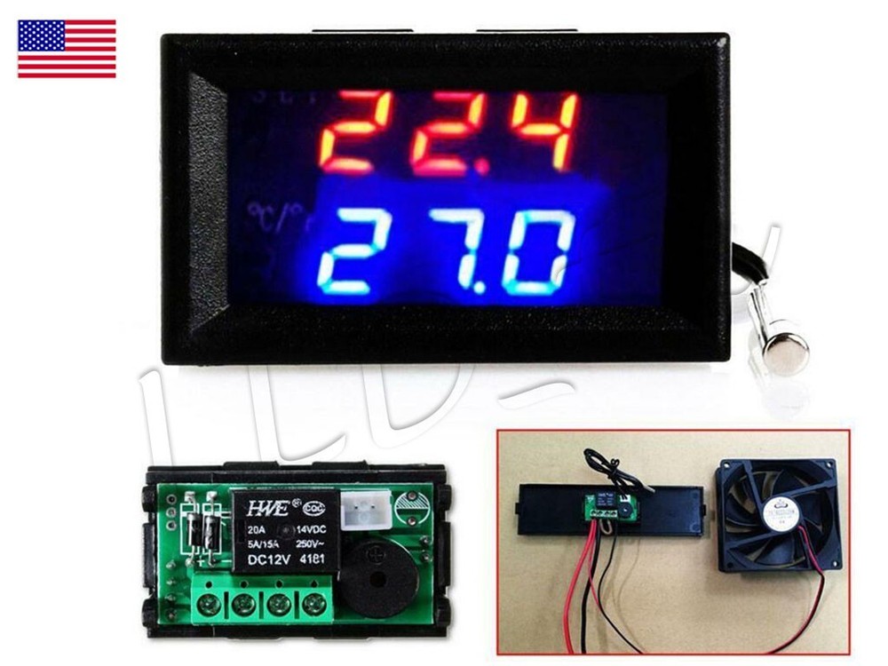 12V Digital LED Microcomputer Thermostat Controller Switch Temperature Sensor DC