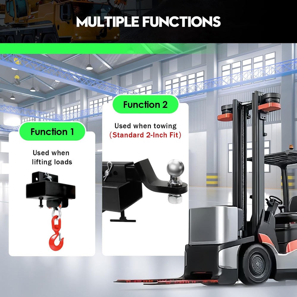 Forklift Lifting Hook, Fork Lifting Attachment, with Trailer Hitch, ForkliftL...
