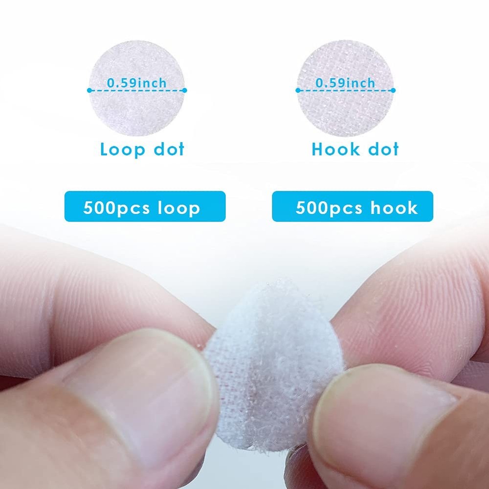 Small Adhesive Dots, 1000Pcs, Nylon Hook Loop, Classroom, White