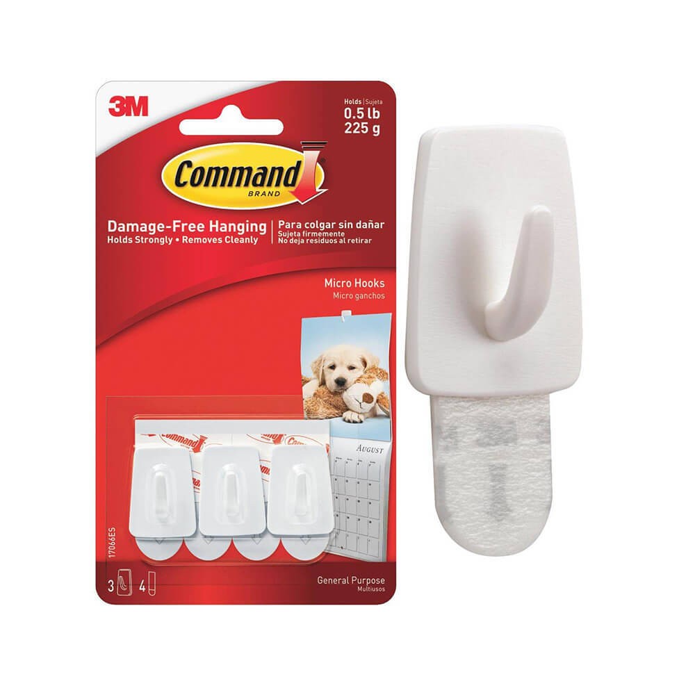 Command Micro White Hook High Performance Adhesive Holds Strongly Pack of 3