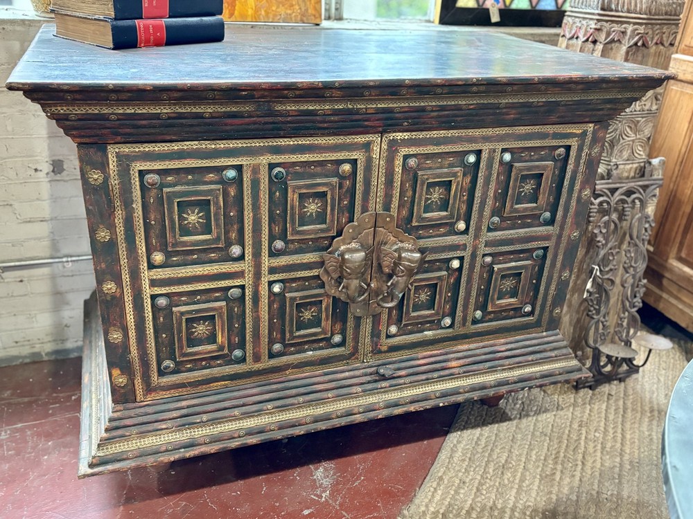 Mughal Style Storage Cabinet with Brass Elephant Head Pulls, 58" Wide