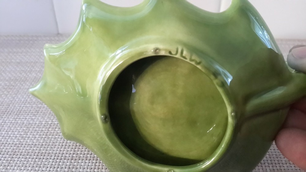 Handmade Glazed Ceramic Christmas Holly Leaf Candle Holder Signed EUC