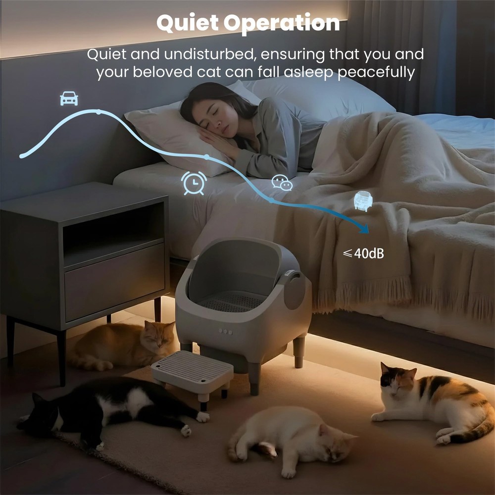 Self Cleaning Cat Litter Box Smart App Control Automatic Large Multi-Cat Gray
