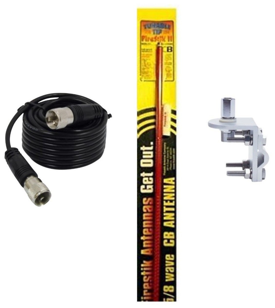 NEW FIRESTIK 2 FS3 R 3FT RED CB ANTENNA, 18FT COAX, BRACKET & STUD