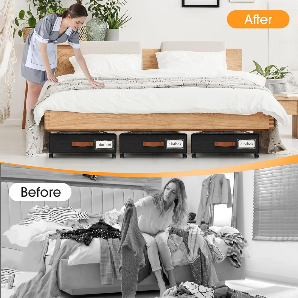 Under Bed Storage with Wheels 3Pack Storage Containers with Clear Window&Label u