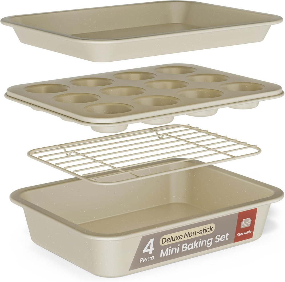 Bakken 4-Piece Bakeware Sets, Nonstick Carbon Steel Baking Sheet, Stackable Spac