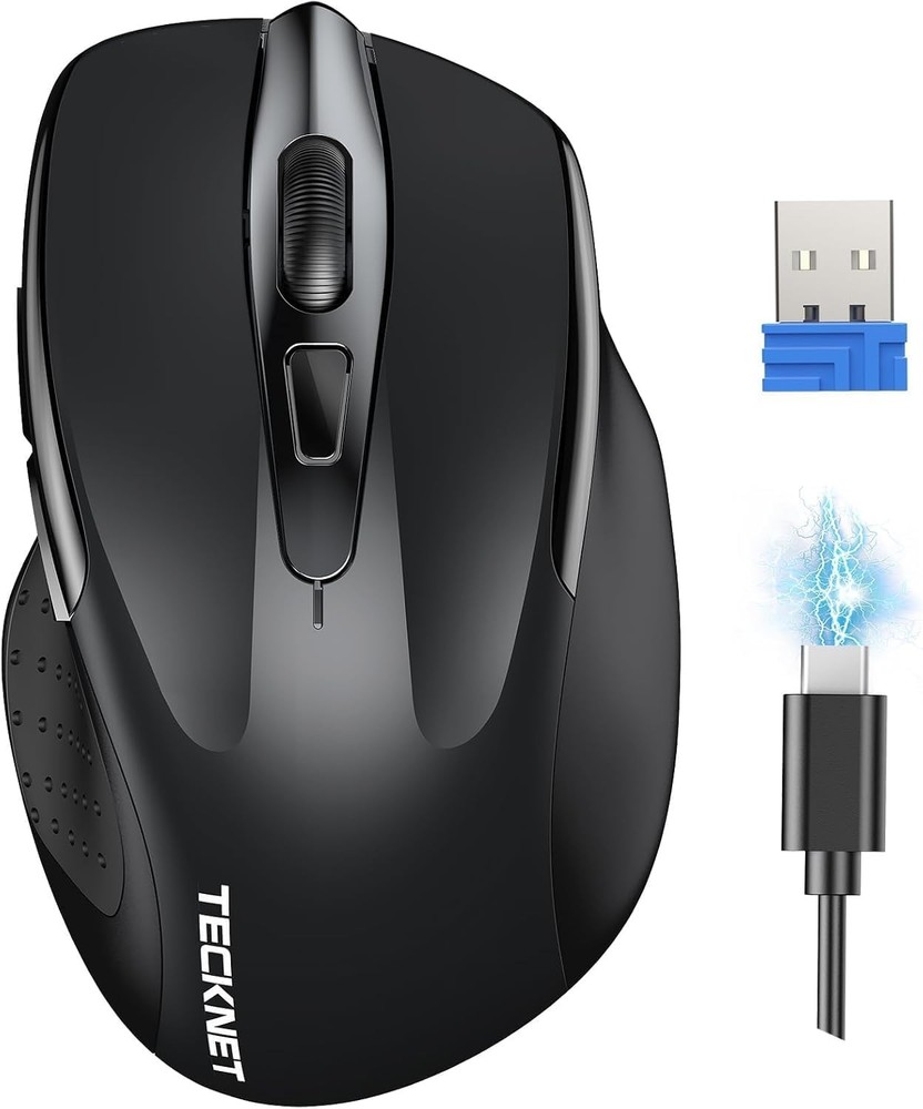 TECKNET Wireless Mouse Rechargeable, 2.4G USB-A Silent Mouse, Quiet Black