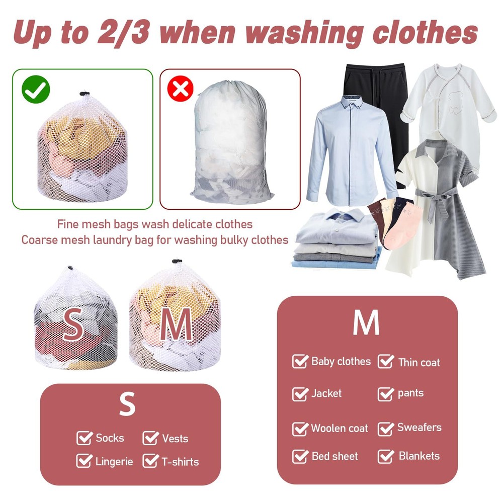 2 Pack Mesh Laundry Bags - Laundry Bag for Delicates with Drawstring White