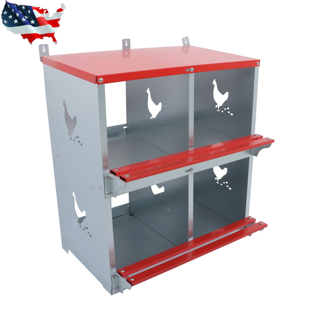 4 Compartment Chicken Nesting Boxes Metal Poultry Nest Box Wall Mount For Hens