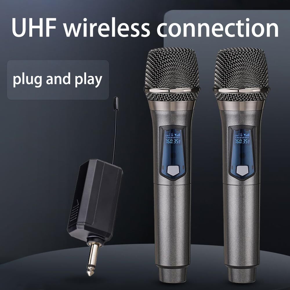 Wireless MicrophoneRechargeable Wireless Dual UHF MicrophoneDual Handheld Dyn...