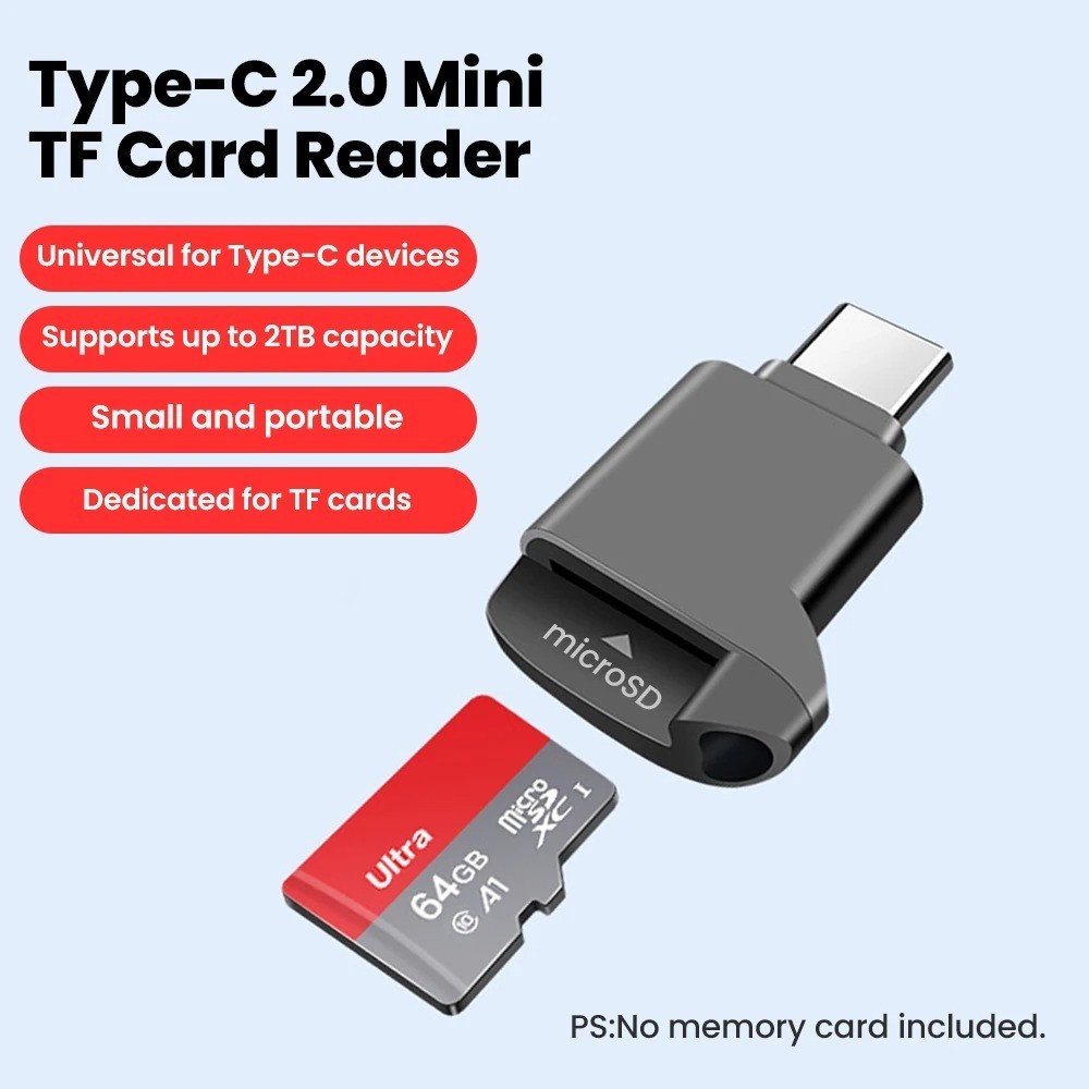 Mini Type-C 2.0 Card Reader TF Memory Card Reader USB C 2.0 External Storage Car