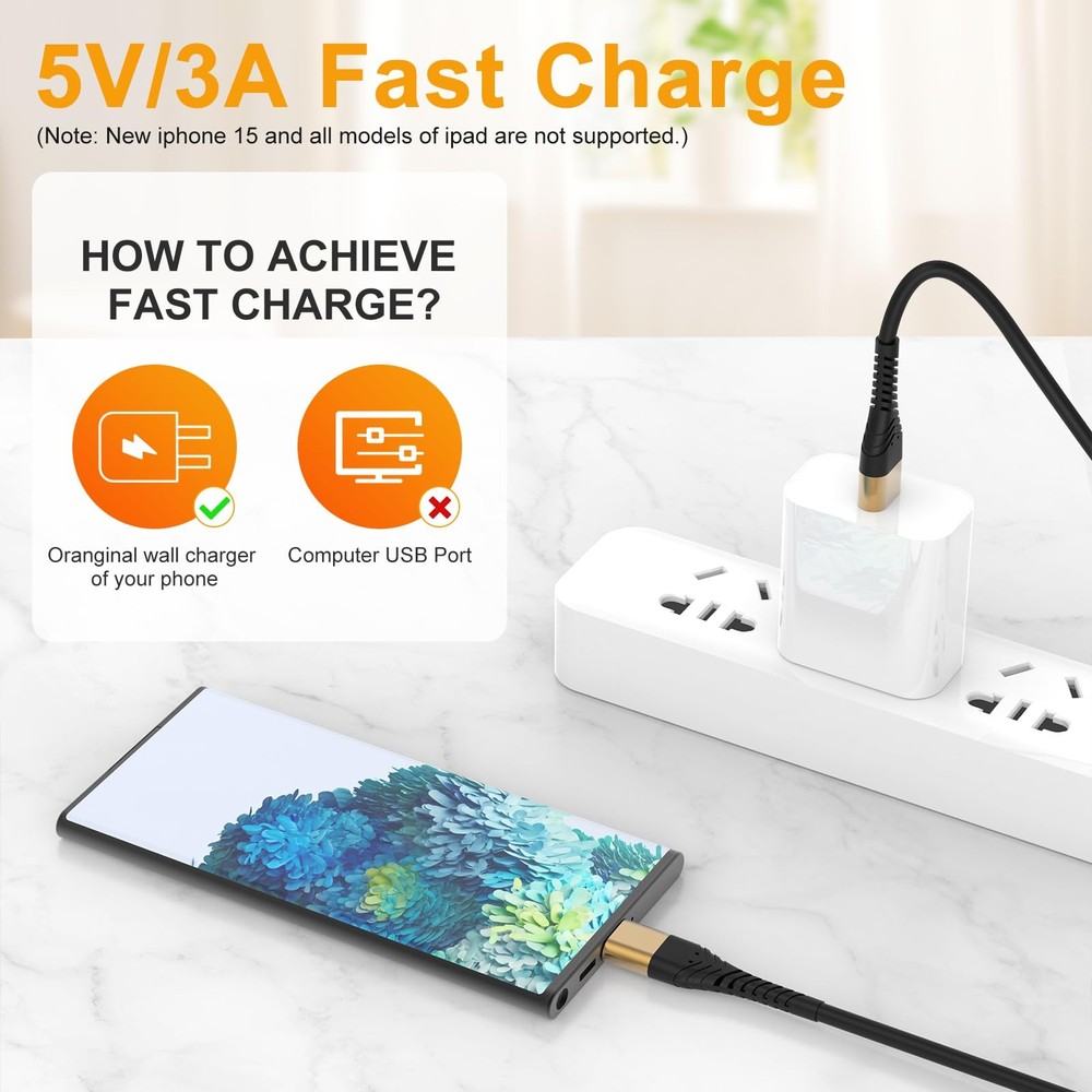 USB Type C Charger Cable Fast Charging 10ft,Extra Long 2Pack 10ft, Gold