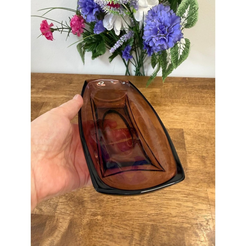 Vintage Hazel-Atlas Amethyst Glass Rectangular Serving Dish Mid Century Modern