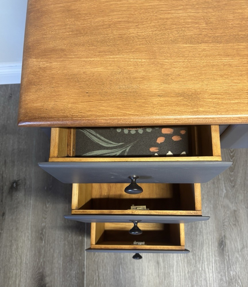 Vintage Early 1960’s Solid Wood 7 Drawer Desk- Refinished