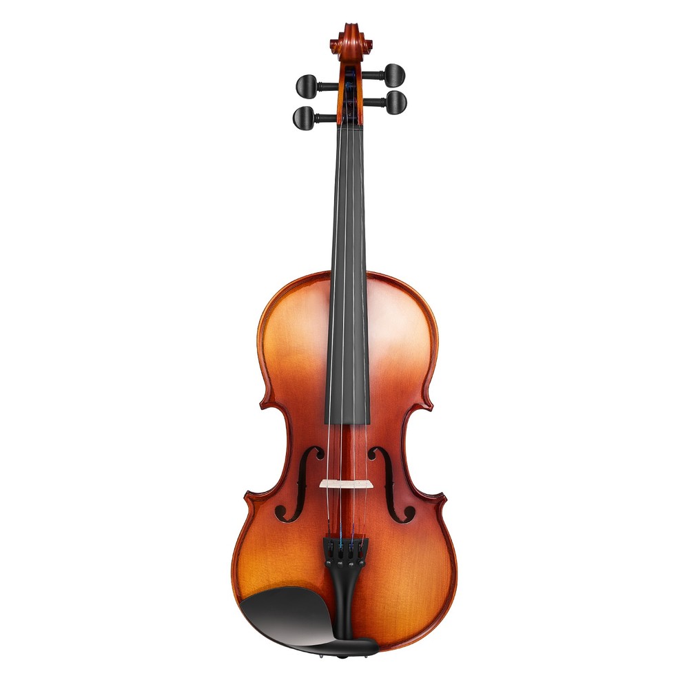 Violin 4/4 Size Fiddle Set Solidwood for Beginners Glossy Brown Patterned