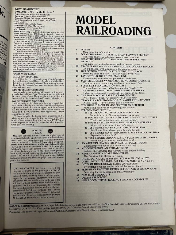 Model Railroading Magazine 1984 Complete 6 Issues Design, Landscape, Instruction