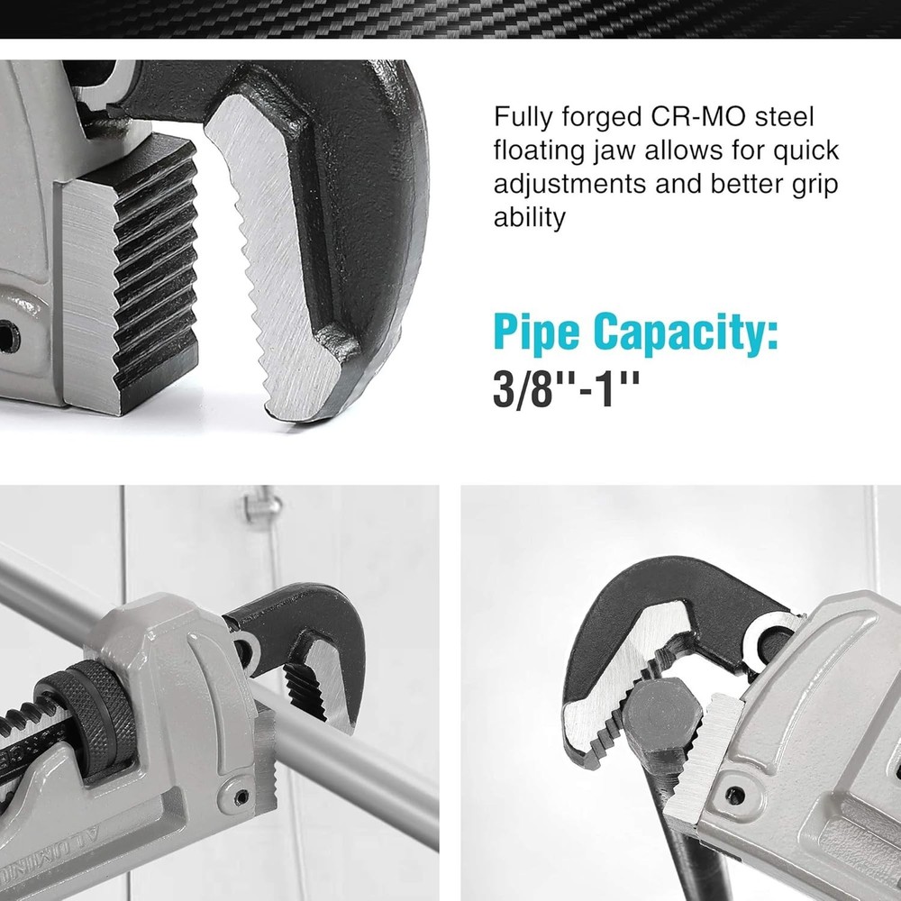 10-Inch Adjustable Aluminum Pipe Wrench - Effortless Operation & Access