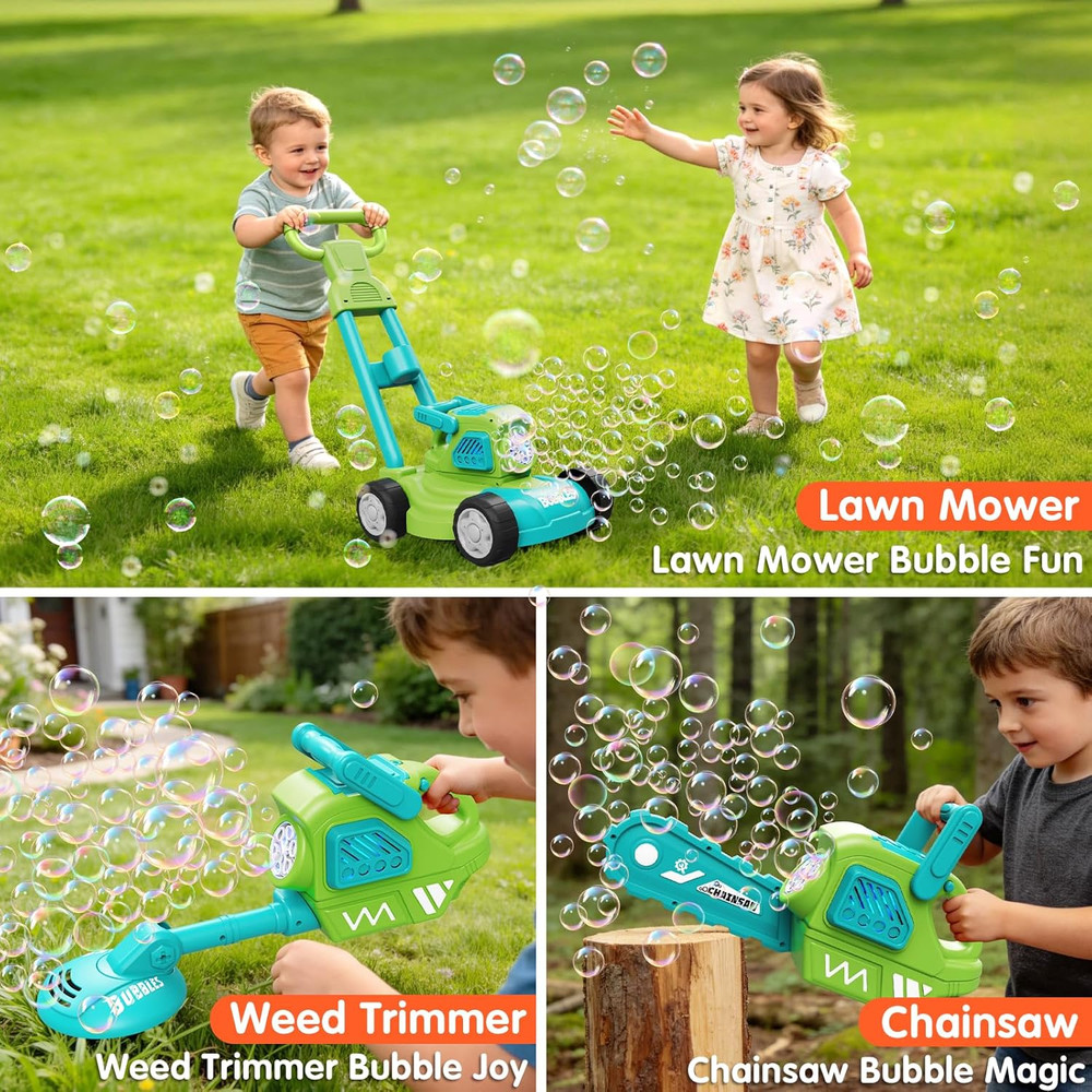 Bubble Lawn Mower for Kids, 3-In-1 Bubble Machine Blower with 10 Bubble Solution