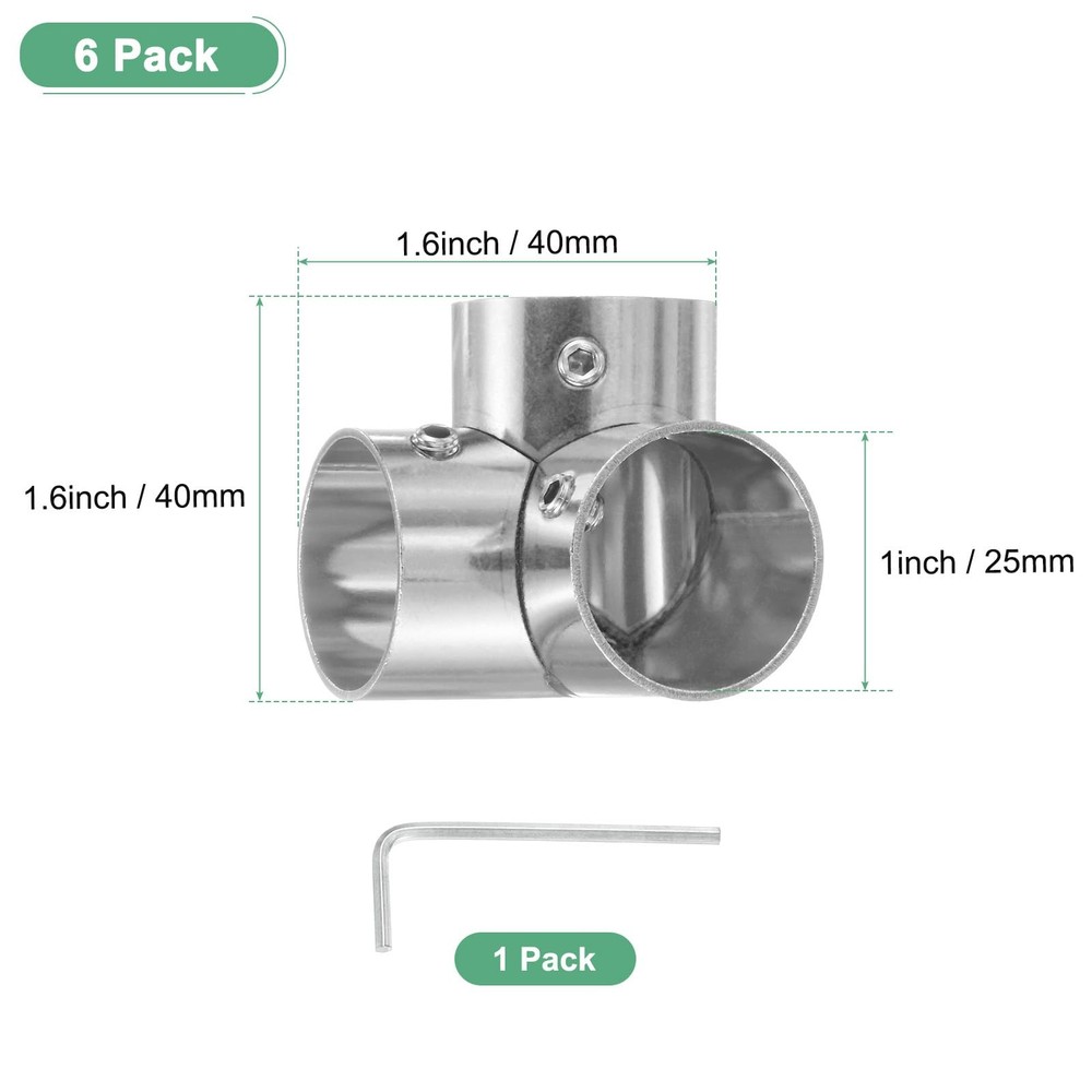 6-Pack Structural Pipe Connector, Right Angle Tee Pipe Fittings Silver