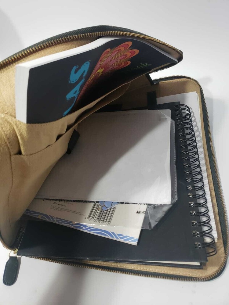 Leather Zippered Portfolio Document Case File Holder Organizer Bag