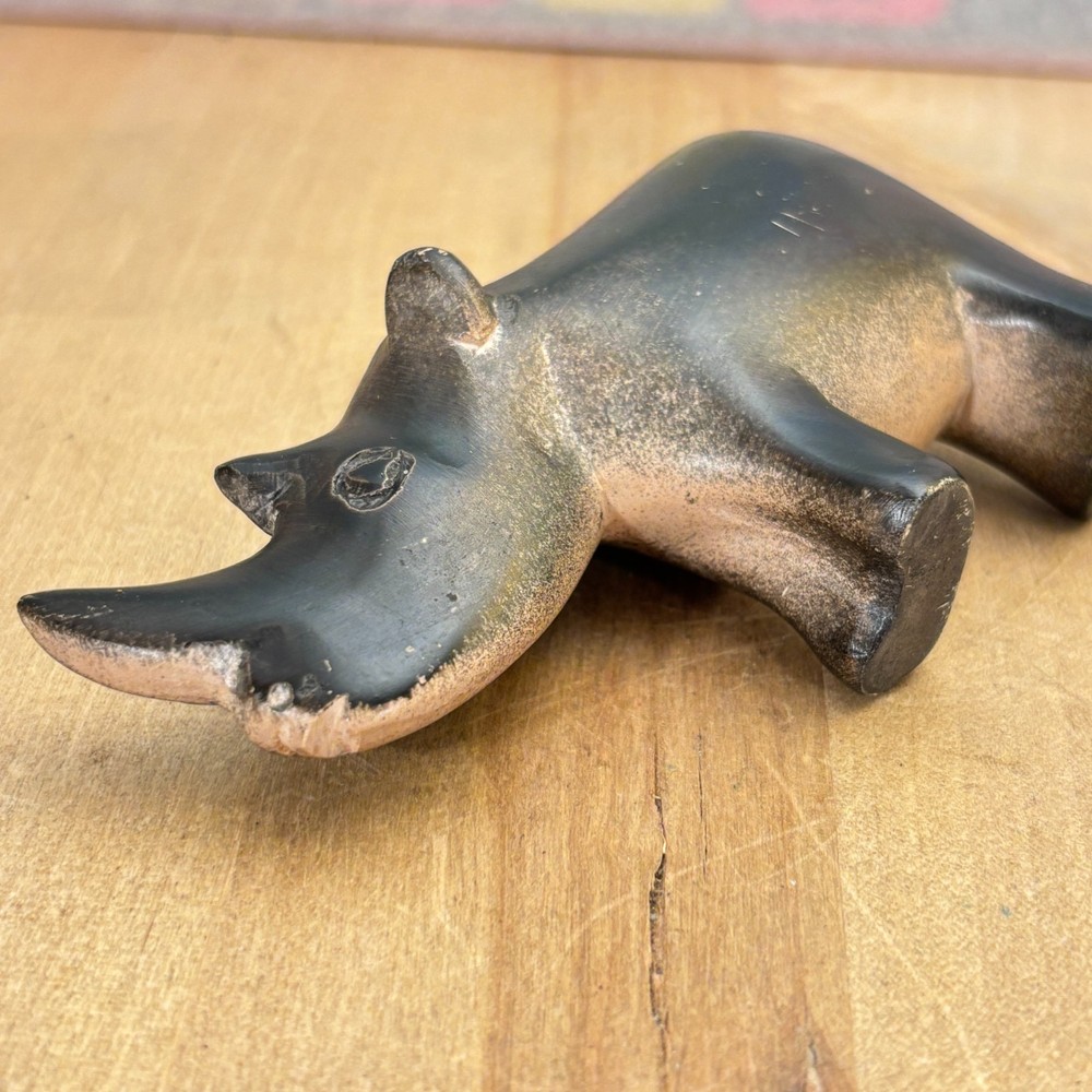 Carved and Painted Stone Rhino, Miniature, 4"l