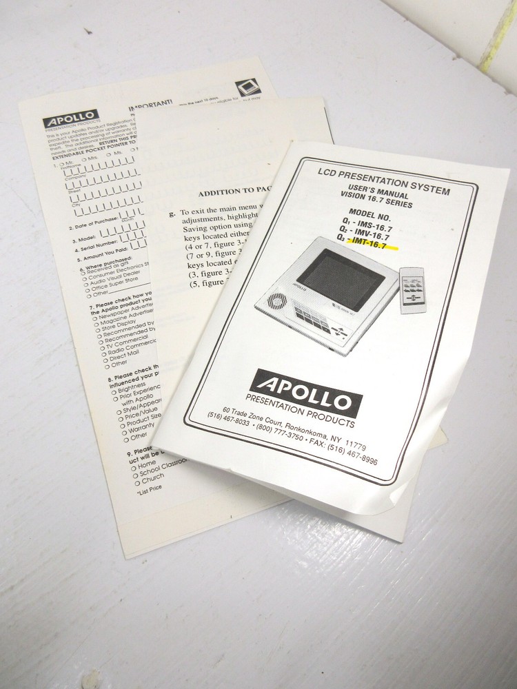 Apollo VISION Q3 Audio Visual Projector Presentation System Screen IMT-16.7 Lot