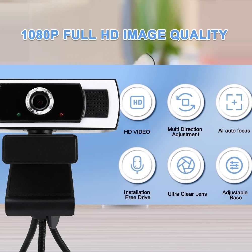Webcam with Microphone, 1080P auto Zoom, Software Control & Privacy Cover, US...