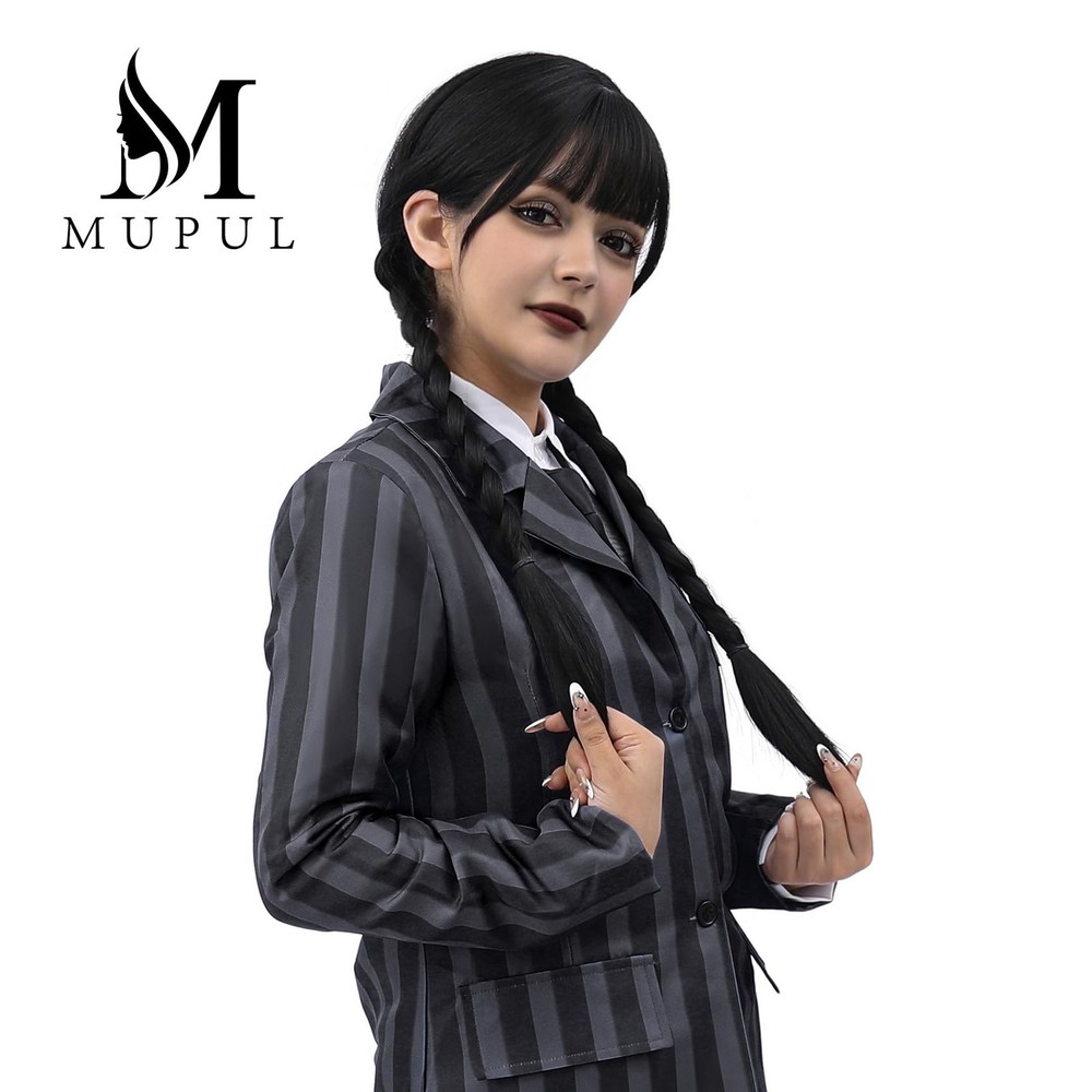 MUPUL Black Braided Wig With Bangs Long Braid 24 Inch, /