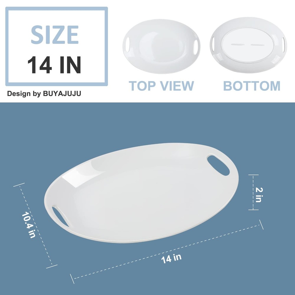 Buyajuju 14" Porcelain Serving Platter with Handles, Rectangular Dish