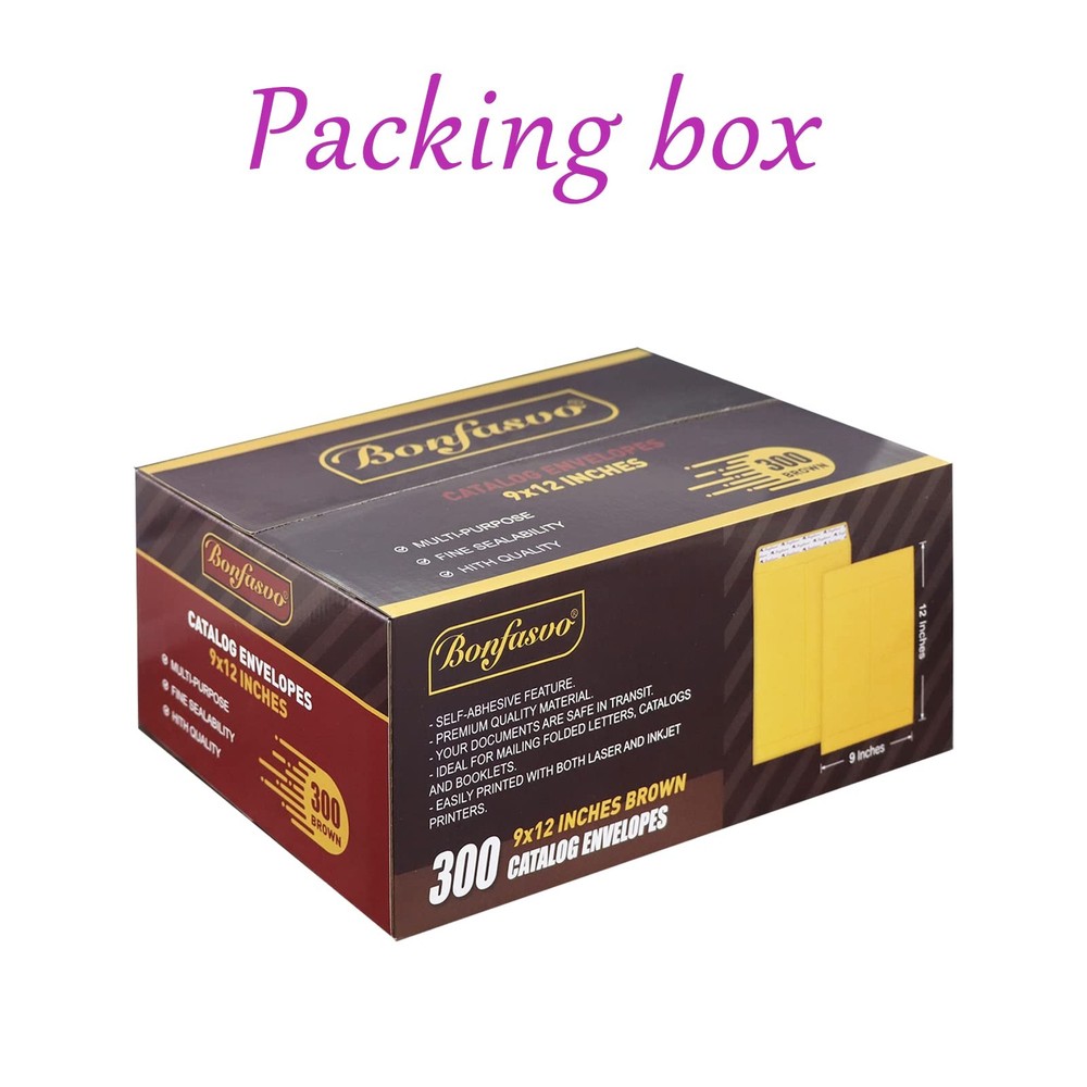 300 Pack 9x12 Brown Catalog Envelopes Peel & Seal Security Mailing Envelopes ...