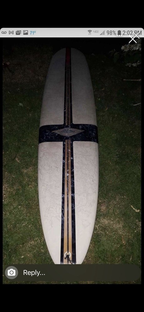 Longboard Surfboard with Black and Tan Stripe Design