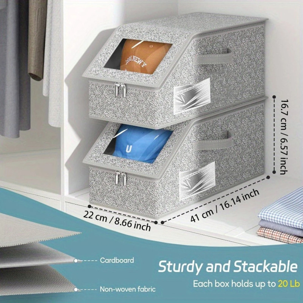 1/2x Stackable Hat Storage Organizer for Baseball Caps 24 Caps Hat Box with Lid