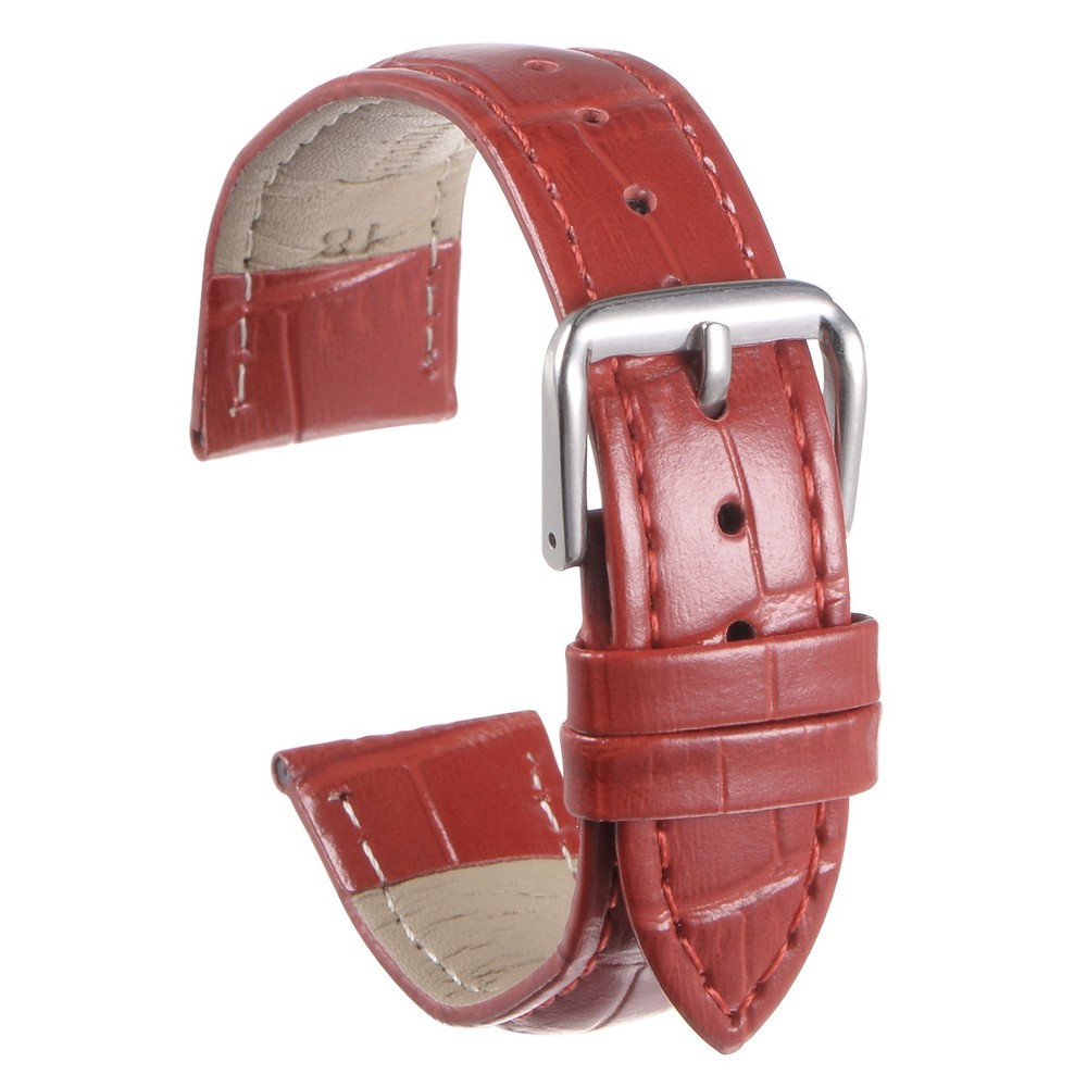 Leather Watch Band 24mm Embossed Cowhide Strap with Spring Bars Red