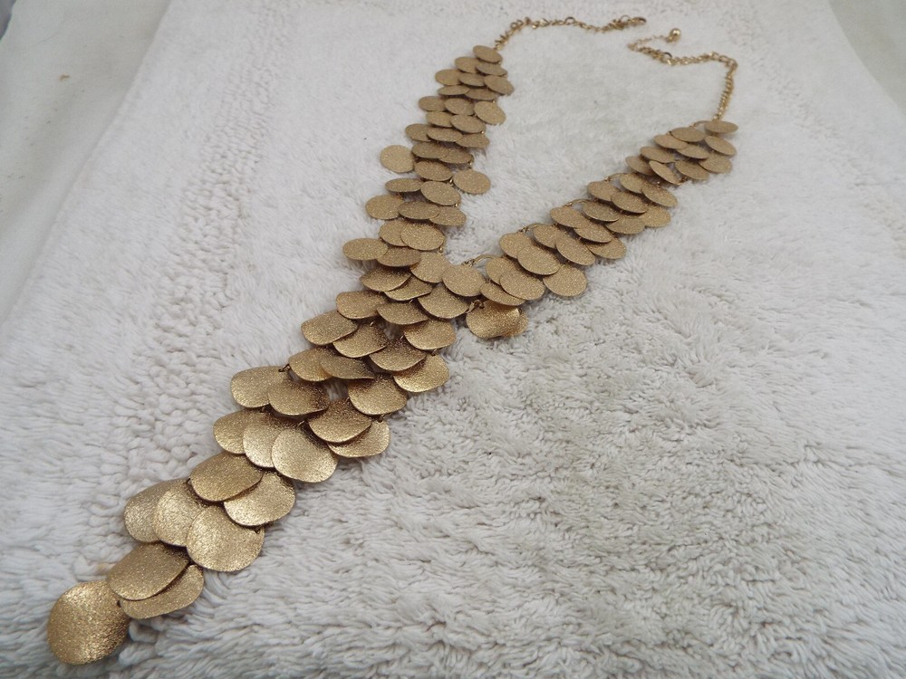 Etched Goldtone Layered Disks Necklace