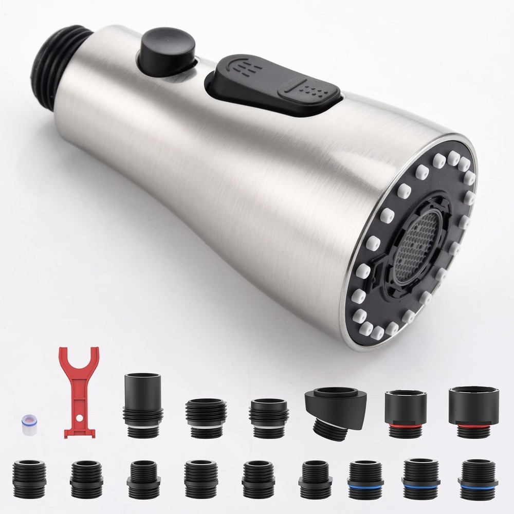 Pull Down Kitchen Faucet Sprayer Head Replacement Part with 15 Adapters, 3 Fu...