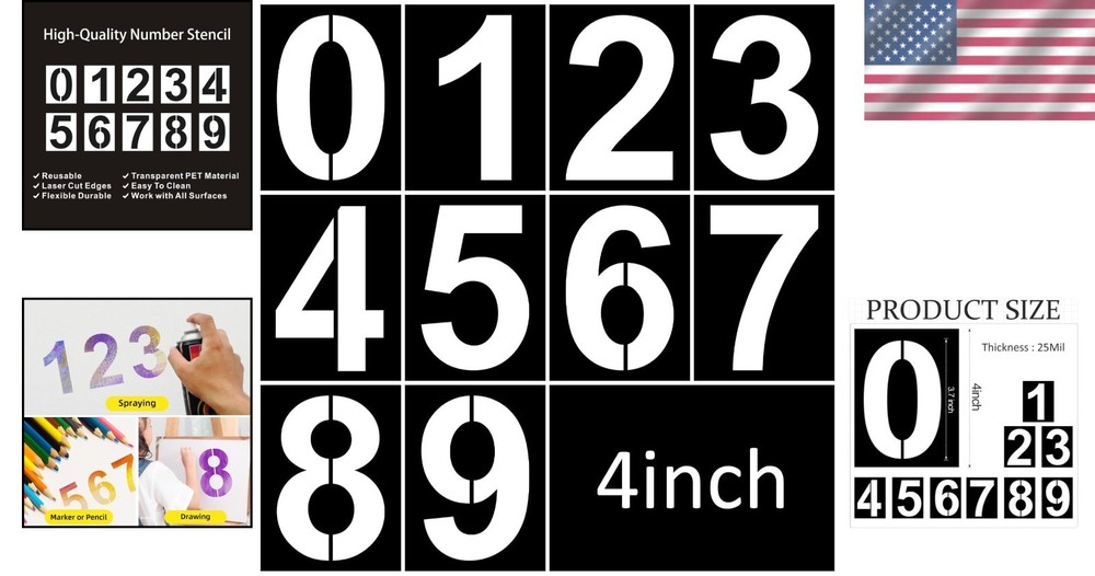 4-Inch Reusable Plastic Number Stencils for Creative DIY Projects