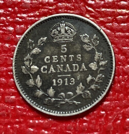 1913 Canada 5 Cent Silver World Coin. ENN Coins